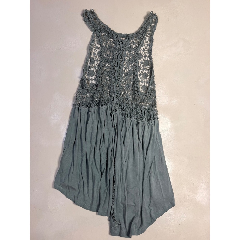 Pol Crochet Lace Tank Top Women Small Dusty Blue beach Boho Mixed Media RCT3 - Picture 5 of 5